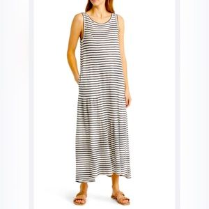 STRIPE COTTON BLEND MAXI DRESS IN IVORY- BLACK DANA STRIPE.
